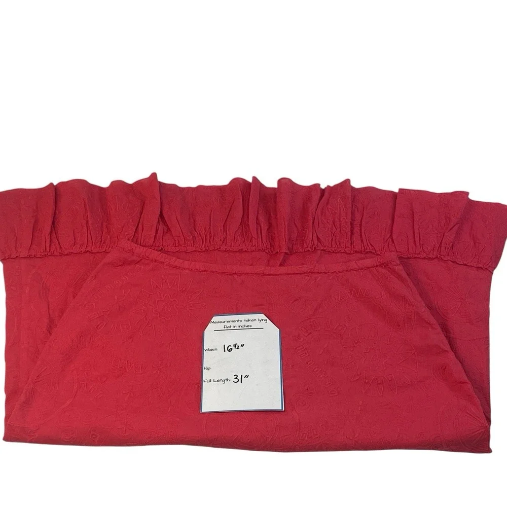 Susan Bristol Red/Pink Embroidered Cotton Skirt L‎ Ruffle Hem Boho Cottagecore